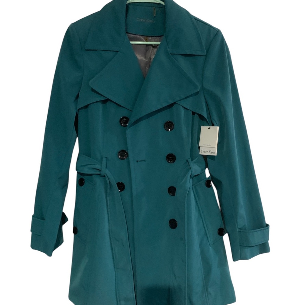 NWT Calvin Klein Women Belted Double Breast Rain Trench Coat Sz M